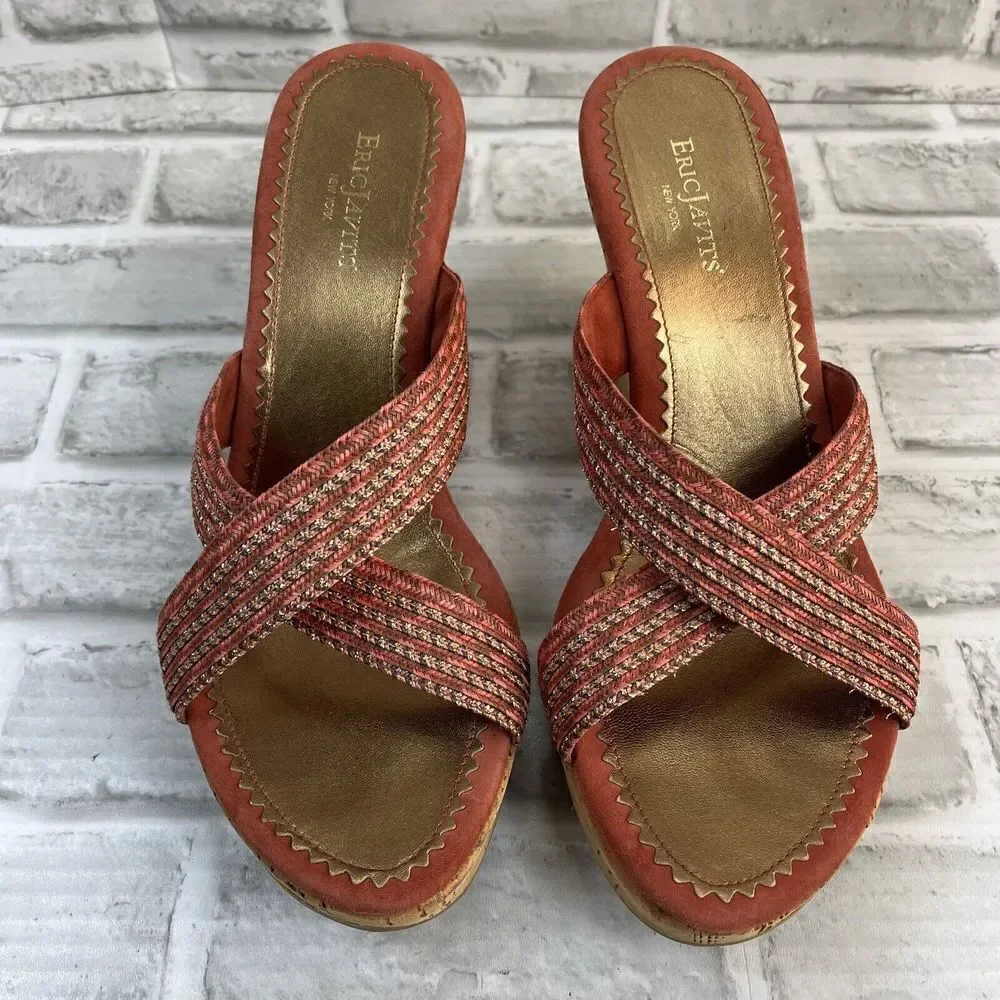 Eric Javits New York Women’s 10 Woven Wedge Crisscross Cork Sandals
